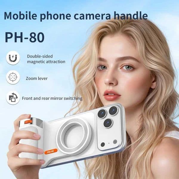 PH-80 Magnetic Camera Grip with Remote Shutter Fill Light Remote Control Handle Universal for Phones T260521