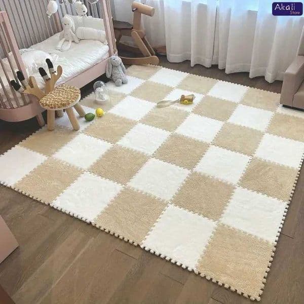 4/12pcs Plush Foam Floor Mat Soft Fluffy Interlocking Square Foam Tiles Area Rugs Carpet for Parlor Bedroom Decoration L260519