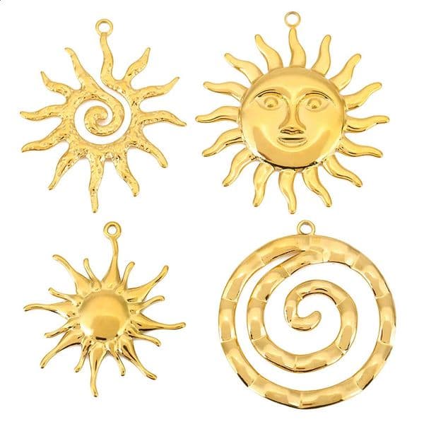 4pcs Spiral Round Circle Sun Flower Stainless Steel Large Flower Charms Pendant for DIY Earring Necklace Jewelry Making Supplies260512