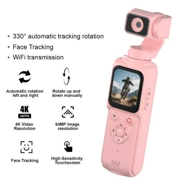 Kaysunlink 4K Pocket Camera Handheld Stabilized Camcorder 64MP 330 Auto-Tracking Rotation 17-inch Touchscreen for Vlogging T260521