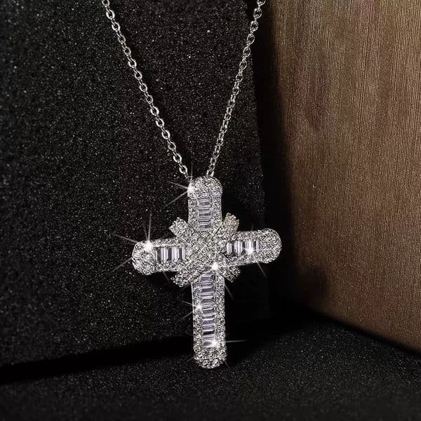 Necklace For Women Copper Cross Pendant Inlaid Zircon Super Shiny European American Light Luxury Unique Fashion Accessories