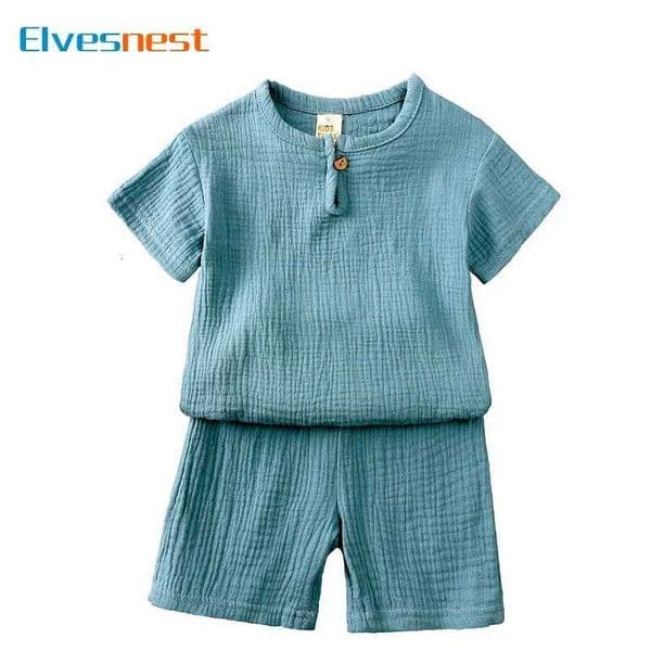 Cotton Linen Kids Clothes Girls Outfit Summer Boy Clothing Sets Solid Color Short Sleeve Tops Shorts Children Clothing 2-7 YearsT260521