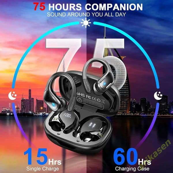 75Hrs Bluetooth 53 Earphones IP7 Waterproof Wireless Headphones with ENC Noise Cancelling Mic Deep Bass For Sports Workout Gym T260521VQ6U