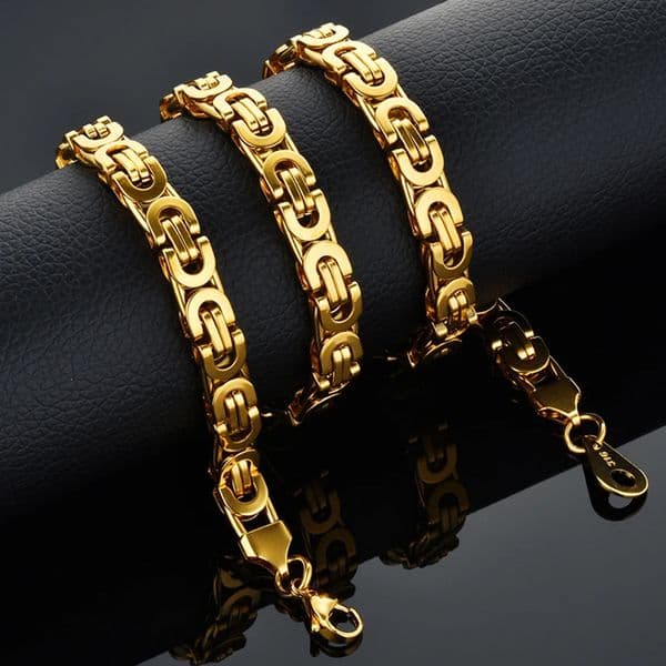 Fashion Men Gold Color Necklace 316L Stainless Steel Byzantine Chains Street Hip Hop Jewelry260509