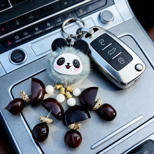 Designer Cute Chinese-Style Panda Baby Fruit Shell Bell Rattle Bag Pendant Car Decoration Team Building Activity Gift art Direct From Factory Free Shipping 15