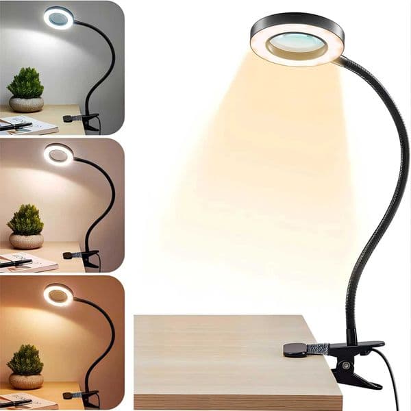 Dimmable LED Clip On Magnifying Lamp 5X Clamp Magnifying Glass with Light for Reading Crafts DIY Repair 1 Piece C260521