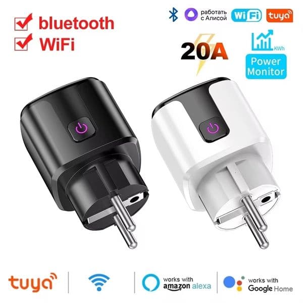 WiFi 20A Socket With Power Monitoring Tuya Smart EU Plug Timer Child Lock Outlet Google Home Alice SmartThings Alexa 260511ww