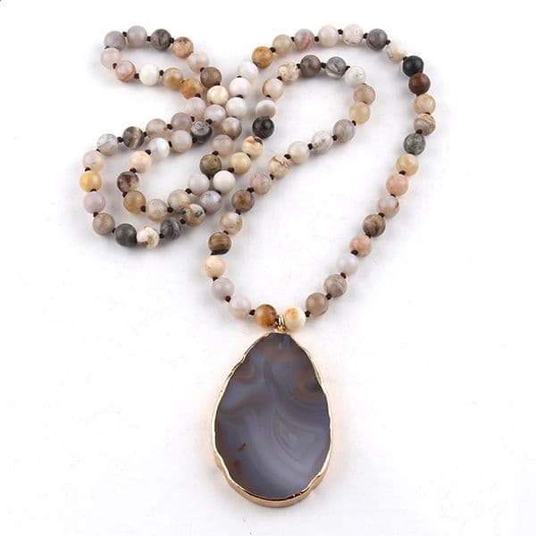 Fashion Boho Beaded Necklace Natural Stone Bohemai Beads Knotted Agt Stones Pendant Necklaces For Women Gift260512