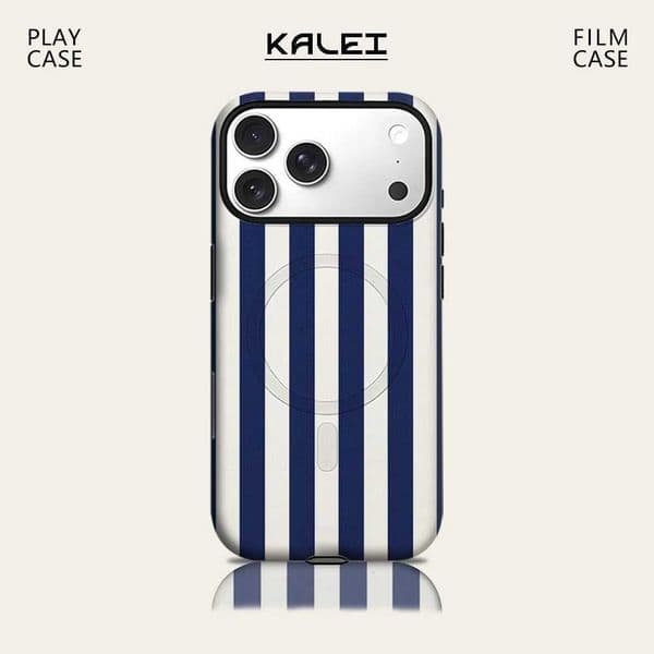 Navy White Vertical Stripe Phone Case for IPhone 17 16 15 14 13 Pro Max Plus for Magnetic Single Double-layer Tough Case Z260521