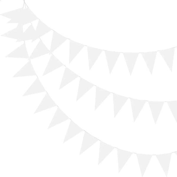 10m White Triangle Plastic Pennant Flags Wedding Birthday Party Decor Outdoor Bunting Garland for Camping Garden Baby Shower 260520