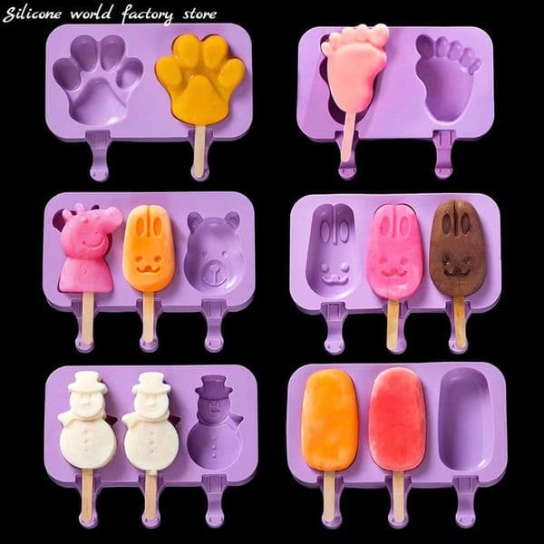 Silicone World DIY Ice Cream Molds Homemade Handheld Popsicle Mold Cheese Stick Pop Tray With Lid 260520