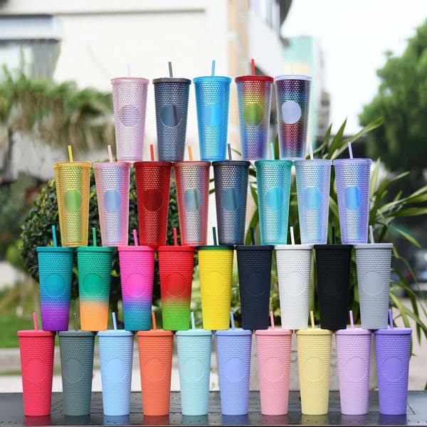 Ater Bottle 710ml Summer Caneca Water Cup Plastic With Lid and Straw Boba Diamond Coffee Mug Water Bottle Cups Bubble Tea Macaro T260520