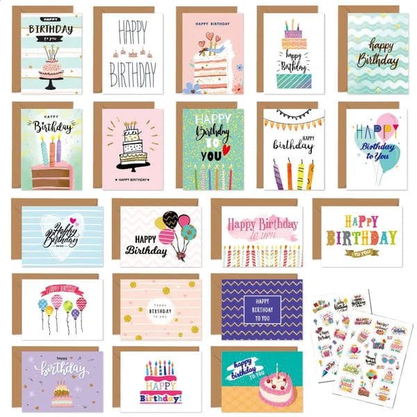 20pcs Happy Birthday Greeting Cards with Envelopes Party Invitation For Kids Adults Handwritten Folded 260520