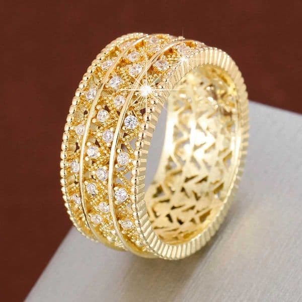 Exquisite Multi-Layered Line Hollowed-Out Design Womens Ring Sparkling Synthetic Zirconia Ring H260521
