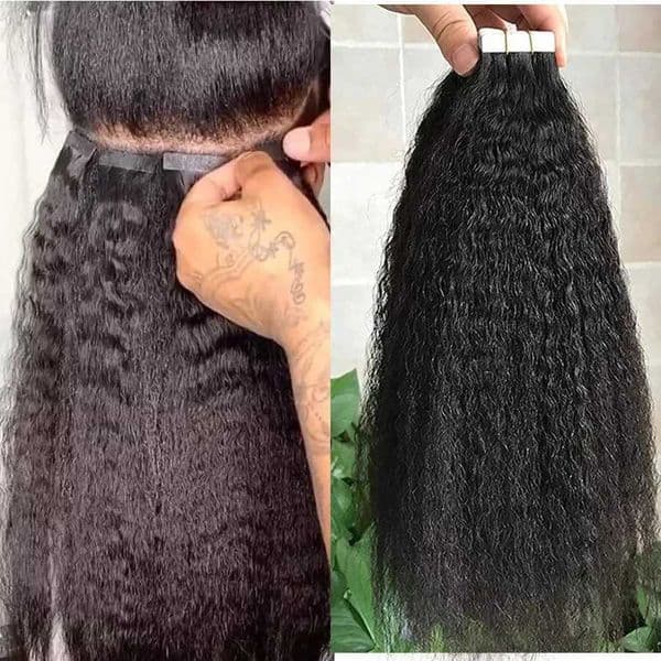 Tape In Kinky Straight Human Hair Extensions Brazilian Hair Adhesive Extensions Skin Weft Black 100 Real Human Hair for Women C260521