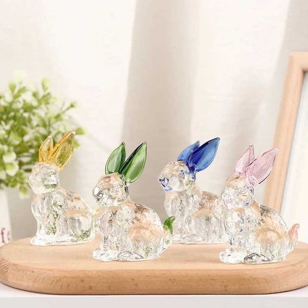 1Pc Rabbit Glass Animal Bunny Statue Crystal Figurines Sculpture Figure Ornament Handmade Ornaments Garden Miniature Decor L260521