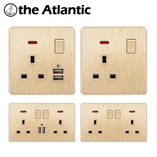 UK Standard Power Socket 13A Dual USB Charger 21A LED Indicator Single Double Wall Outlet Malta Singapore Luxury Gold Plastic T260520