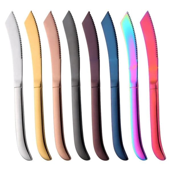 6/8pcs Stainless Steel Rainbow Steak Knife Sharp Table Knives Set Restaurant Cutlery Dinner Knife Black Dinnerware Set 260520
