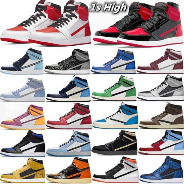 1 1s Basketball Shoes Men Bred Patent Heritage Rebellione Royal Sier Toe Obsidian Pine Lucky Green Bordeaux Brotherhood Chicago