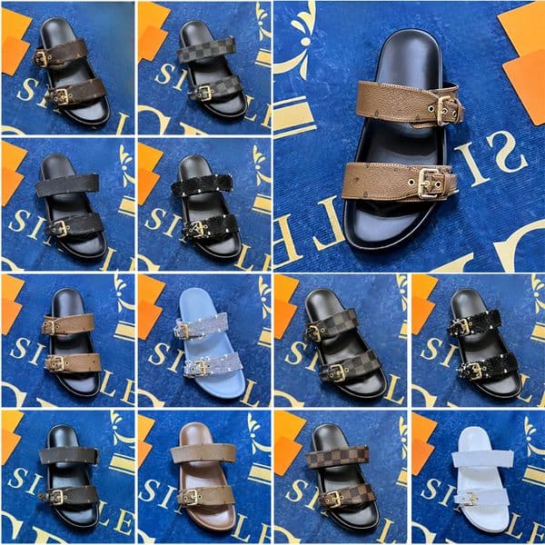Designer Sandals Slippers Slides Bionic Leather L High End V Sunset Padded Slippers Women Beach Slides With Box Red 36-45
