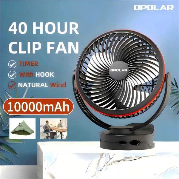 OPOLAR 8inch 10000mAh Rechargeable Clip Fan Desktop Mini Air Cooler with Timing Removable Fan Guard T260520
