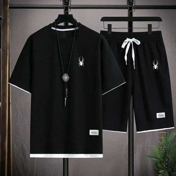 Mens short sleeved T-shirt and sports shorts set casual sportswear Korean fashion summer Q260521