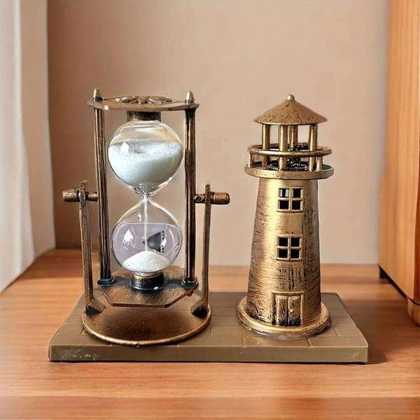 Vintage Bronze Lighthouse Hourglass 3D Decor for Home & Office Creative School Season Gift Desktop Ornament 26Y0522