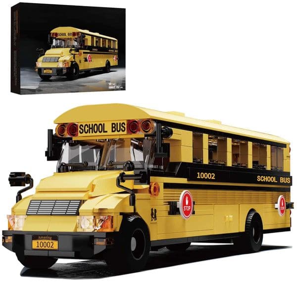 788PCS School Bus Building Blocks Classic Yellow American School Bus Model Bricks Desktop Ornament Kids Educational DIY Toy Gift Z260522