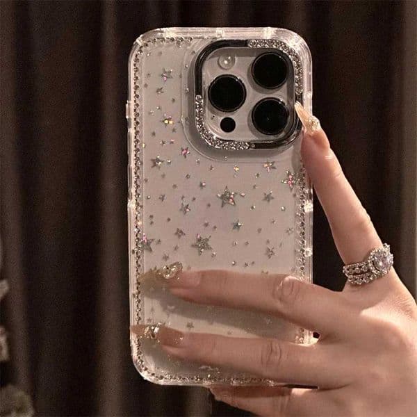 Shiny Glitter Star Rhinestone Shell Pattern Phone Case For iPhone 17 Air 16 15 14 13 12 11 Pro Max 14 Plus Soft Shockproof CoverJ260522