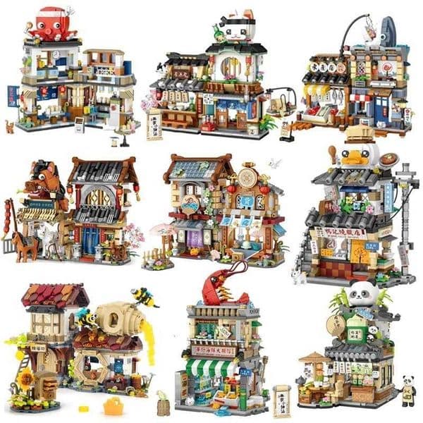 Loz Street View Series Building blocks Izakaya Shaved Ice Shop Takoyaki Shop Coffee shop Panda Tea House model childrens giftsT260522