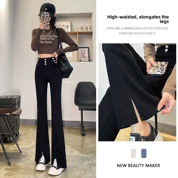 Luxury Women Designer Jeans High Waisted Trendy Slim Fit And Slimming Split Flared Pants 2026 New Korean Style Slim Fit Outdoor Casual Elastic Wear-resistant Pants