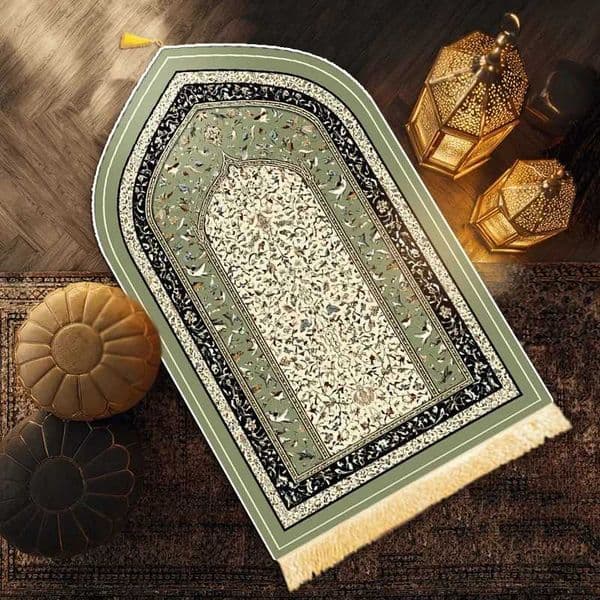 VIKAMA Pale Green Prayer Mat Elegant Non-Slip Soft Islamic Rug Portable for Indoor Outdoor Use Daily Pilgrimage Decor X260522