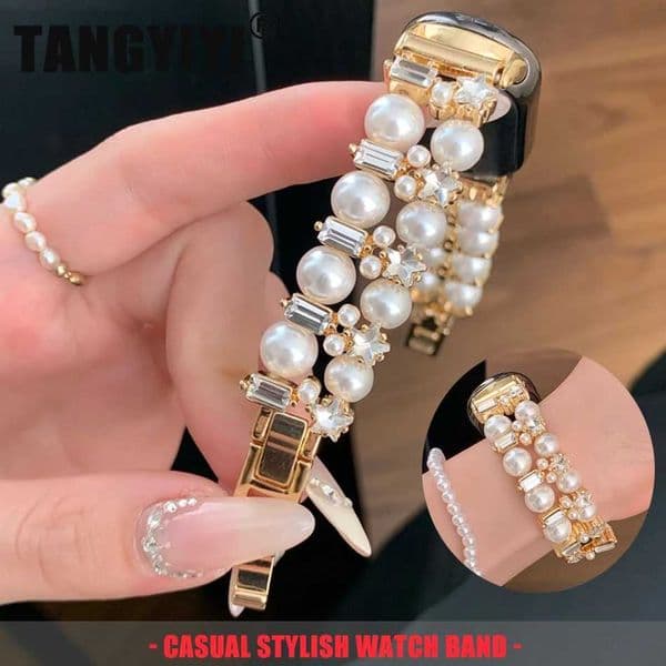 Luxury Star Diamond Pearls Dual Bracelet For Mi B0 8 9 Pro Metal Strap For Miband 9Pro 8 Pro Watch Band Wristband J260522