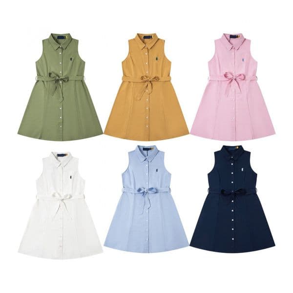 Womens Designer Sleeveless Dress Ladies Belted Shirt Dresses Fashion Cotton Clothing Lapel Neck Embroidery Luxury Summer Dresses For Women