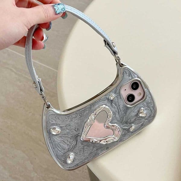 3D Rhinestone Mirror Handbag Hand Strap Phone Case For iPhone 17 Air 16 15 14 13 12 11 Pro Max Shockproof CoverJ260522