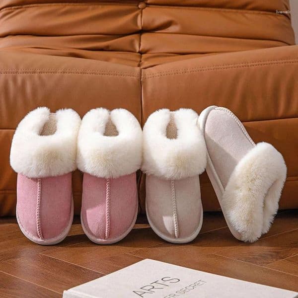 Slippers 2026 Winter Warm Flat Women Faux Suede Fluffy Furry Home Slides Woman Comfort Non Slip Indoor Floor Cotton Shoes
