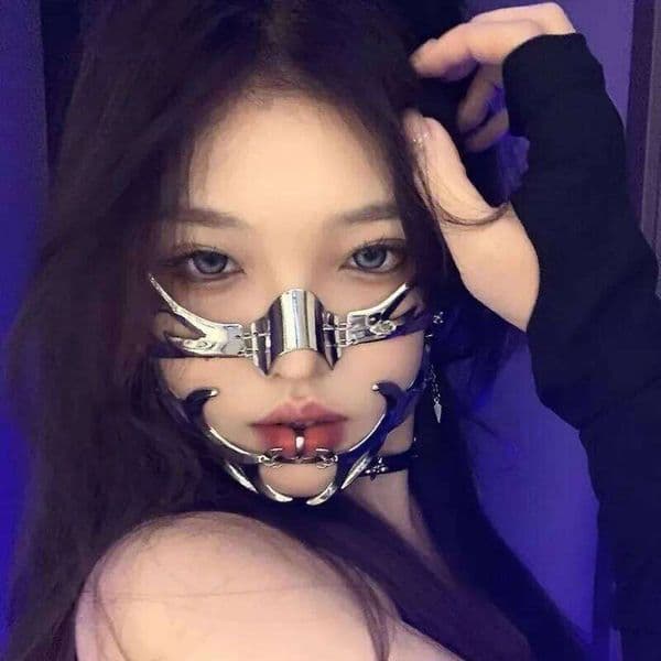 Cyberpunk Metal Mask Niche Design Irregular Fluid Mechanical Wind Earrings Lip Rings Adjustable Face Accessories for Men W260522