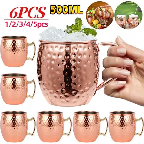 1-6PCS Cocktail Wine Cup Moscow Mule Mugs Stainless Steel Copper Plated Juice Beer Cup Coffee Mugs Bar Champagne Party Drinkware260522