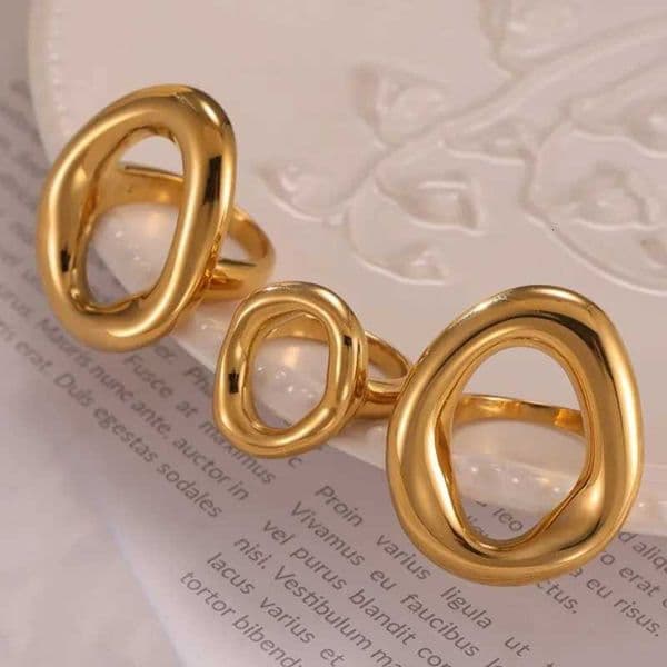 Fashion Minimalist Large Rings For Women Stainless Steel Gold Plated Waterproof Hip-hop Womens Finger Ring Aesthetic JewelryR260522