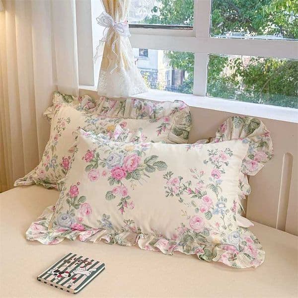 Pillow Case 2pcs Flower Prints Ruffles 100 Cotton cases 48x74cm Sizes Cushion Cover for Bed Floral Style Adults Kids slip L260522