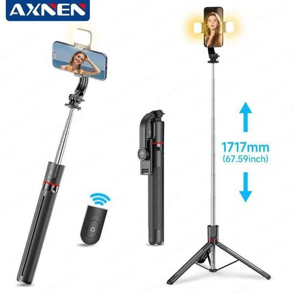 AXNEN F15 Extendable Selfie Stick Tripod 1717mm Stand for Cell Phone Removable Bluetooth Remote 360 Rotation Fill Light Option Z260522