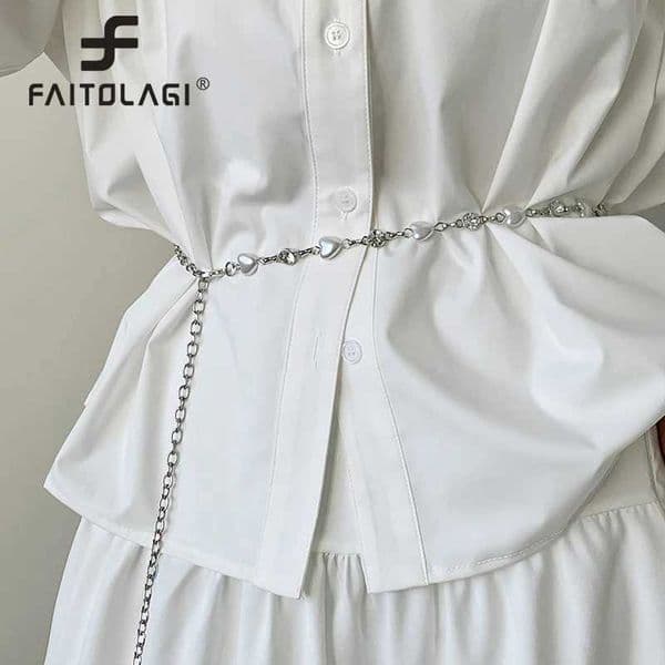 Love Pearl Waist Chains Women Belt Shiny Rhinestone Waistband For Clothes Decorative Girdles Straps Fashion Metal Thin Belts L260521