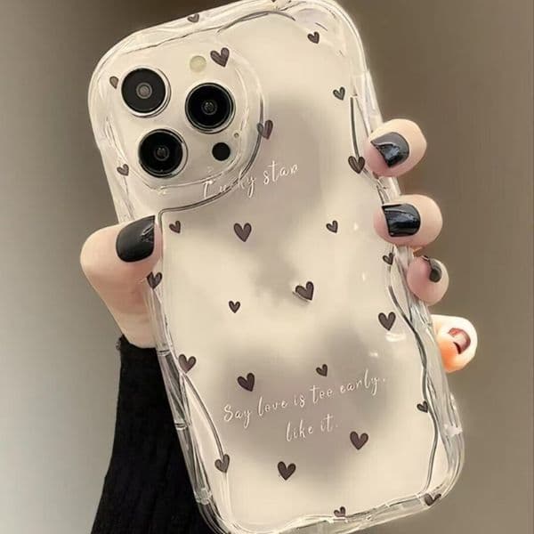 Comfortable Black heart-shaped case suitable for Apple 15 Pro Max, iPhone 16, cute 14, personalized 17, shockproof 13, high-end