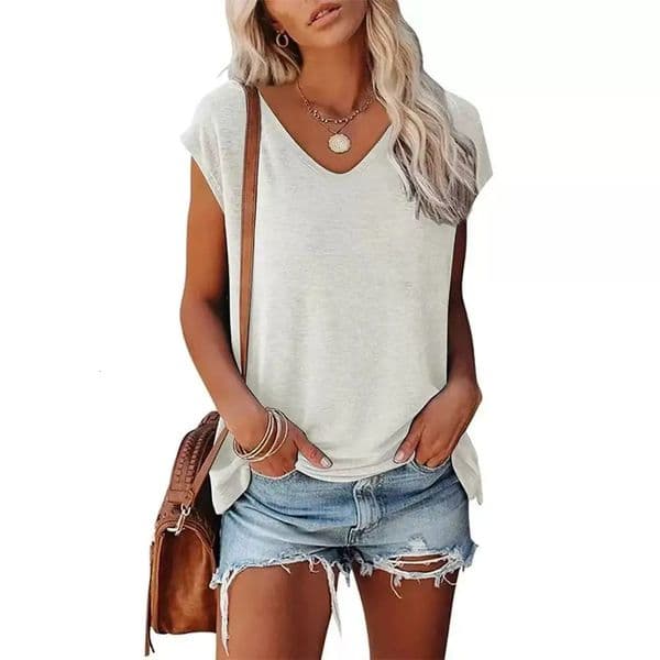 2026 Womens Summer Casual V Neck T Shirt Batwing Sleeve Loose Fit Tee Tops Solid Color Basic Blouse Plus Size 260521