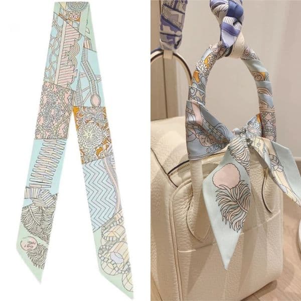100 Silk Small Silk Scarf Designer scarf Wrapped Bag Vegetable Basket Tied Bag Handle Narrow Ribbon Silk Hair Band Ribbon Small Scar 5x86cm With box