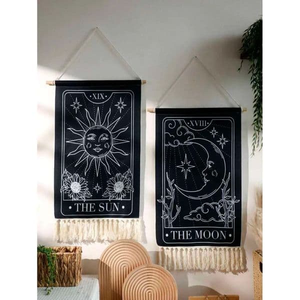 Luxury Designer Decor Black Sun Moon room Tapestry Boho Bedroom Living Wall Decor Hanging Ornaments Aesthetic Room Decoration Crafts For Fri 11