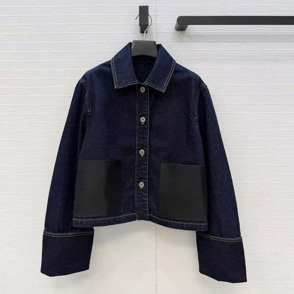 Women's Jackets 2026 Spring Preppy Style Sweet Leather Pocket Patchwork Denim Jacket Women Lapel Long Sleeve Single Breasted Loose Chic Coat