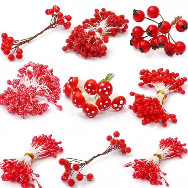 6-144Pcs/Lot Red Series Artificial Flowers Simulation Fake Flower Stamen Bouquet Handmade Crafts Wedding Party Decor Accessories L260522
