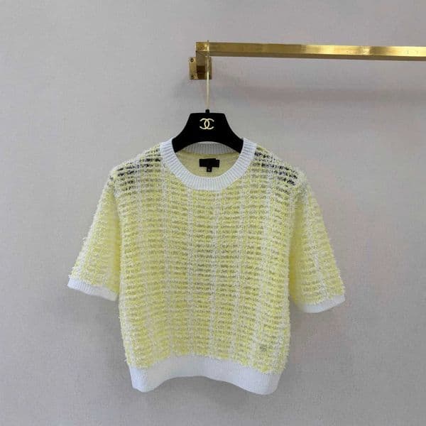 Women's Knits & Tees Designer Woman short-sleeve top with color block plaid pattern style elegant new summer slimming casual simple knit top with lace trim
