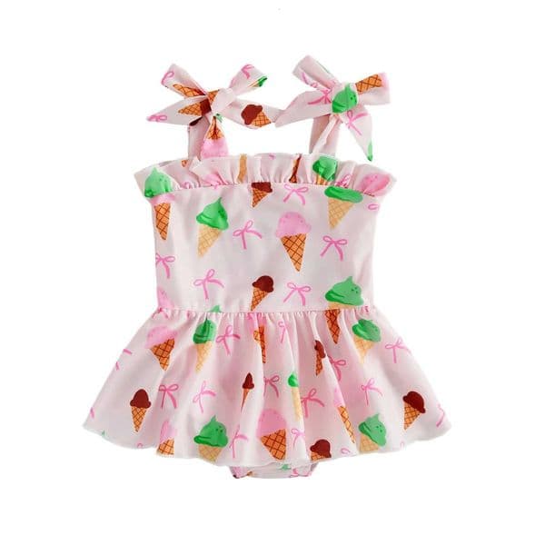 3M-3TToddler Girl Romper Swimsuit Floral/Bird Print Tie Shoulder Sleeveless Suspender Bathing SuitT260522